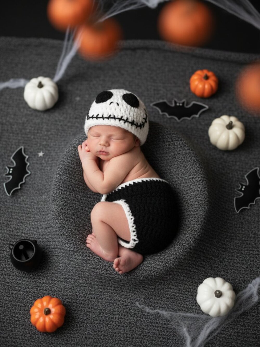 Baby Skeleton Handmade Crochet Halloween Costume Set | Newborn Photo Prop